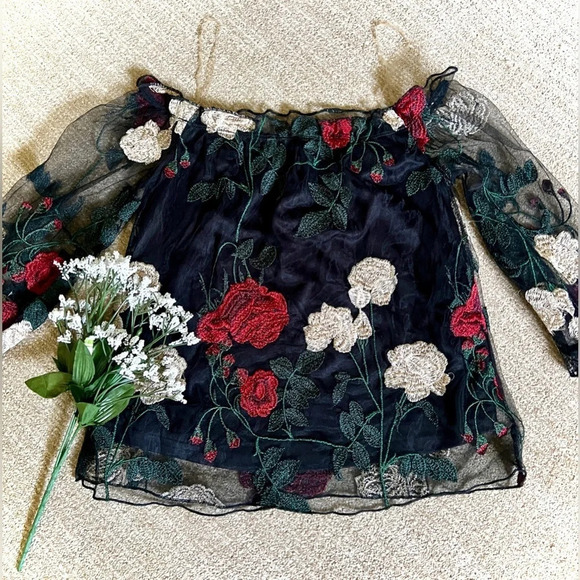 Charlotte Russe Tops - Charlotte Russe Sheer Floral Off Shoulder Blouse - XS